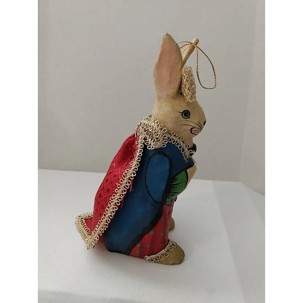 VTG Paper Mache Rabbit Hand Painted Christmas Tree Ornament Holiday decor